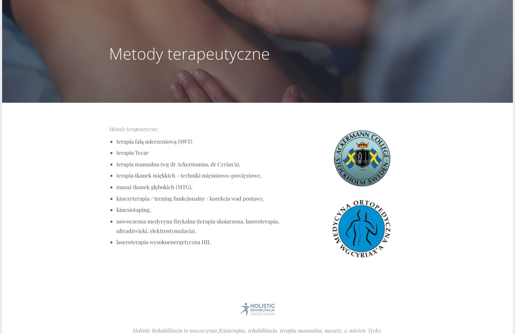 Holistic Rehabilitacja - list of therapy methods and school certificates