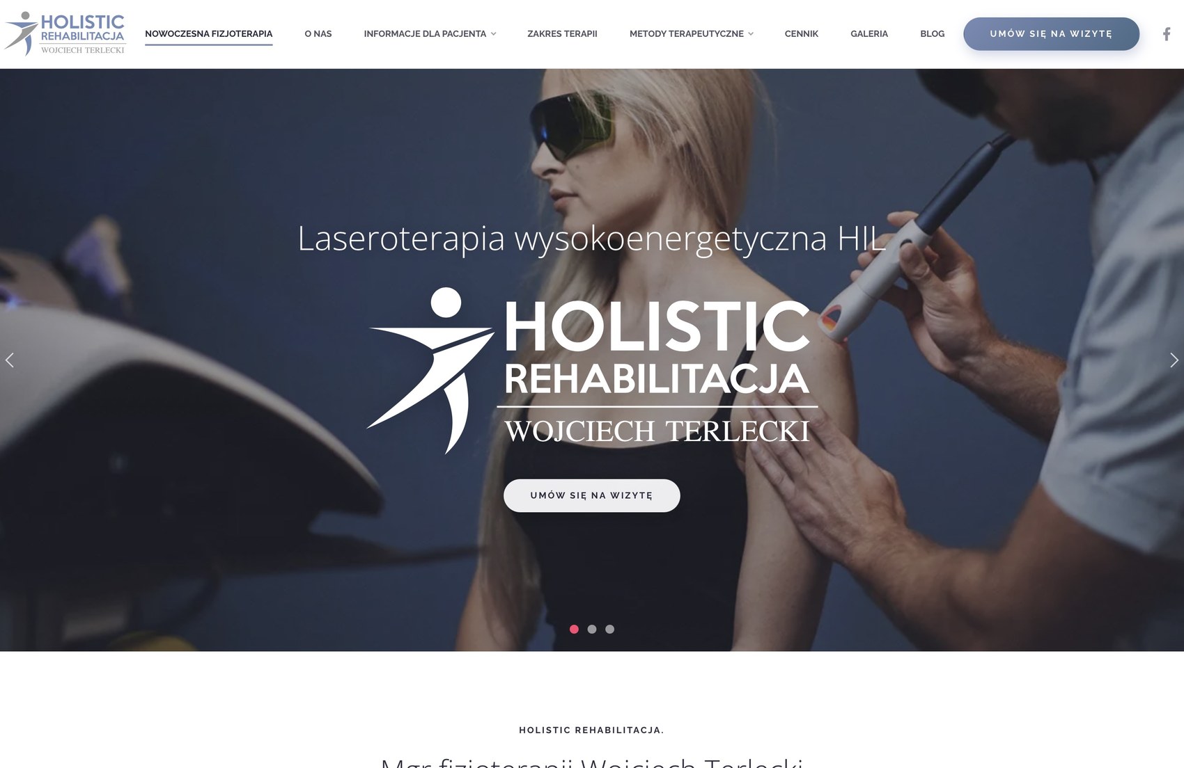 The Holistic Rehabilitacja site on a MacBook screen